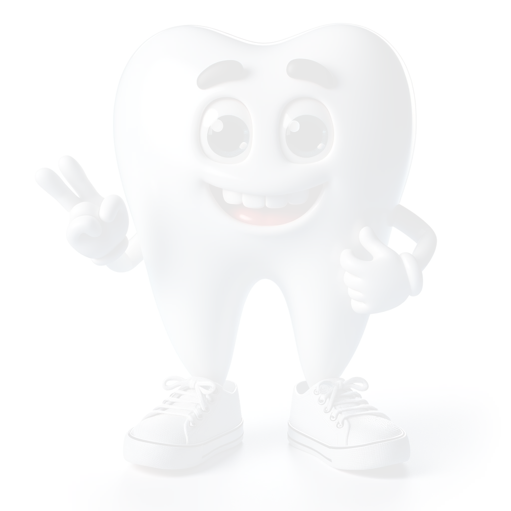 tooth character giving peace sign